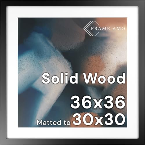 Frame Amo 36x36 Solid Wood Poster Frame Black with 29.5x29.5 White Mat Opening for 30x30 Image 1.5 inch Wide 1 inch Thick Acrylic Front Gallery Grade