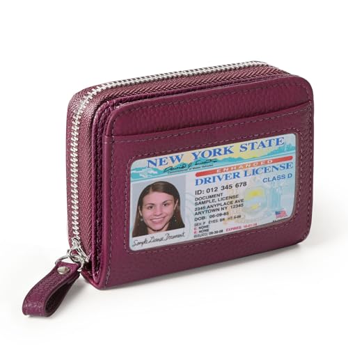 Genuine Wallet Women RFID Blocking Card Holder, Small Leather Womens Wallet with Zipper ID Window Coin Pocket