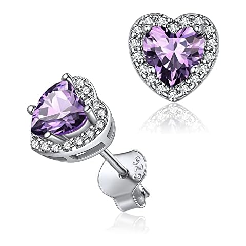 Pendientes de Plata de Ley 925 con Piedras de Nacimiento en Forma de Corazón Cover