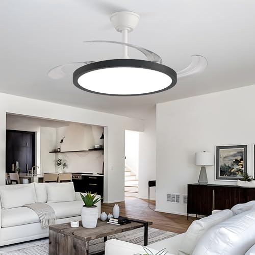 Ronstead Slim Retractable Ceiling Fan with Lights and Remote, 42 Inch Black and White Modern Ceiling Fan,Dimmable LED,Memory Functionr,Timer Setting& Reversible Motor for Bedroom Living Room by Ronstead - Used condition - Image 8