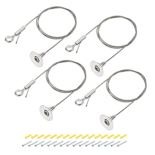 Image of uxcell Picture Hanging Wire Kit, 4Set 1M Adjustable Hanger Wire Hook for Home Art Gallery Picture Display Kit, Load 66 Lbs, with 16Set Screws