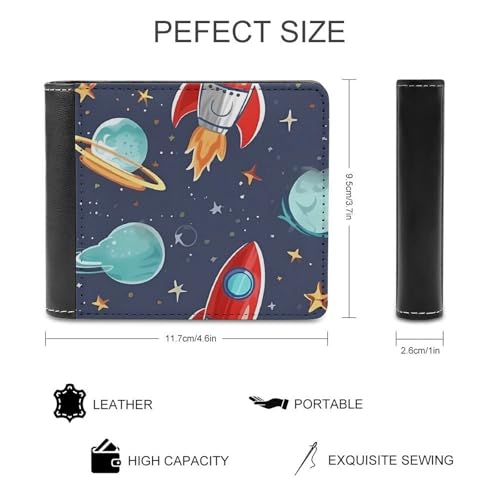 Rocket Clipart Space Ship Wallet for Men & Women Ultra Slim PU Leather Bifold Wallet, Credit Card Holder for Travel2