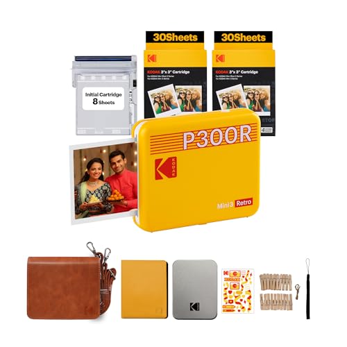 Image of KODAK Mini 3 Retro 4PASS Portable Photo Printer (3x3 inches) + 68 Sheets Gift Bundle, Yellow