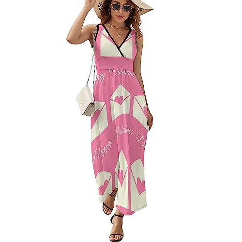 Robe rose vacances col en V sans manches, le vêtement fluide et respirant en taille L