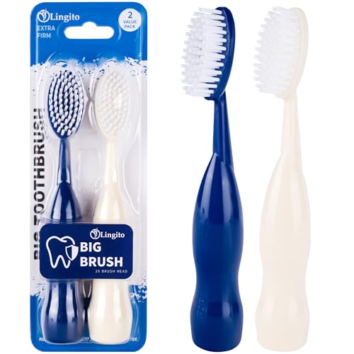 Lingito Smokers Toothbrush Wide-Head, Extra-Firm Hard-Bristle Oral Care for Tough Stains, Deep-Cleaning Manual Brush for Coffee & Tobacco-Stained Teeth, Premium Stain Removal & Brightening – (2 Pack)