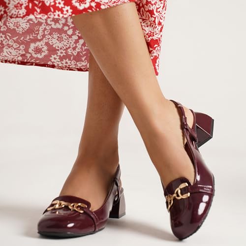 Image of JM LOOKS Womens Slingback Block Heels Closed Square Toe Dress Work Slip on Back Strap Business Pumps