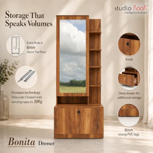 Image of Studio Kook Bonita Dressing Table with Mirror & Storage, Amber Walnut
