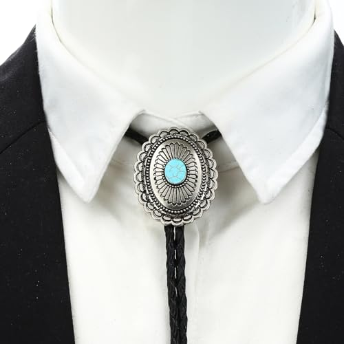 Image of Jeilwiy Bolo Tie for Men Western Cowboy Tie Necklace Gold Bolo Tie Leather Necktie Halloween Tie Accessories for Women