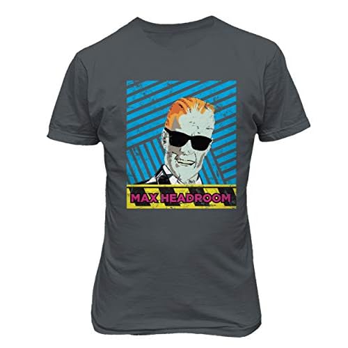 RIVEBELLA New Graphic Shirt 80's Novelty Tee Max Headroom Men's T-Shirt (Charcoal, M)