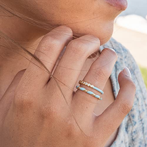Blossom & Hue Turquoise Ring Stacker Set | Size 5 | Two Tone Cz & Enamel Stacking Band | Set Of 2 |Stackable Half Eternity #TOP2