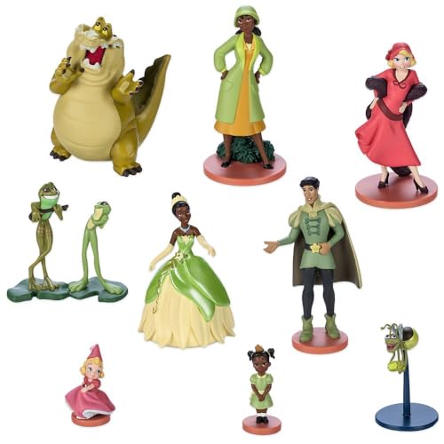 Disney Store Official Tiana Deluxe Set - 9 Sculpted Figures: Princess Tiana, Naveen, Charlotte & More Toys Inspired by The Princess and The Frog - Perfect for Playtime Adventures