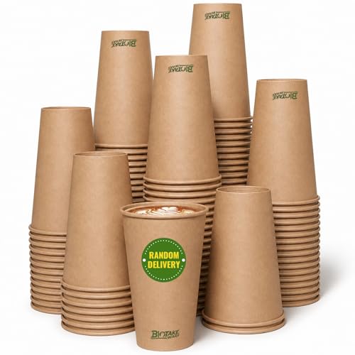 Biotakeware Disposable Kraft Paper Cups (16oz-80pack) Brown Coffee Cups Made from Unbleached Kraft Paper Sturdy Leak Resistant Hot/Cold Disposable Cups for Party Home Office