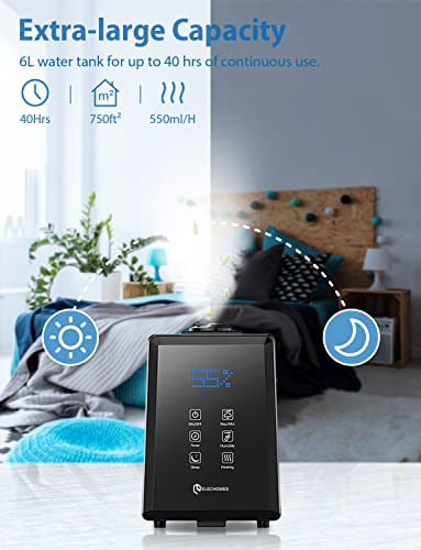 Elechomes Humidifiers For Bedroom (6L), Ultra-Quiet Warm And Cool Mist Humidifiers For Home, Baby And Plants, Customized Humidity, Sleep Mode, Timer, Uc5501, Black #TOP6