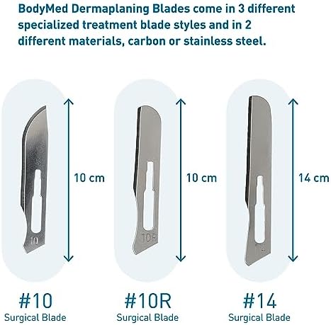 BodyMed Dermaplaning Blades #10 in Carbon Steel, 100 PCS - Sterile for Surgical, Skin Care, Hair Removal, and Podiatry Procedures - Small Detail Blade for Estheticians