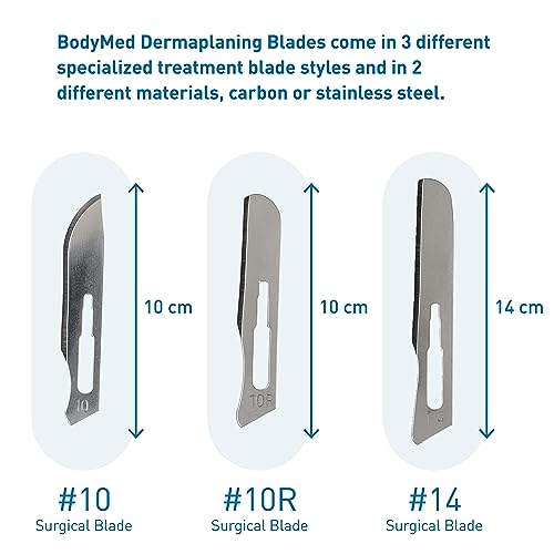 BodyMed Dermaplaning Blades #10 in Carbon Steel, 100 PCS - Sterile for Surgical, Skin Care, Hair Removal, and Podiatry Procedures - Small Detail Blade for Estheticians