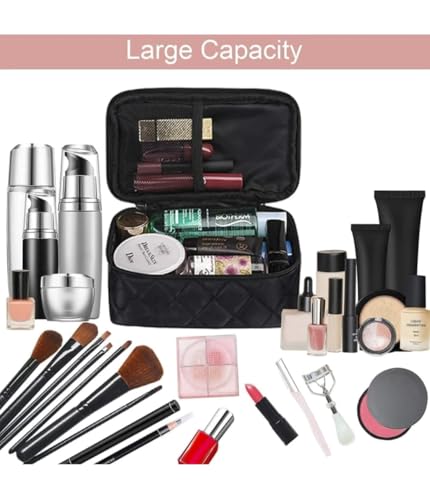 Image of Fabskin Makeup Pouch Bag Organiser | Large Cosmetic Vanity Bag for Women Pouch Bag for Women | Makeup Bag for Travel, Cosmetic Pouch, Makeup Organizer Perfectly Fit in Any Suitcase Or Big Bag - Black
