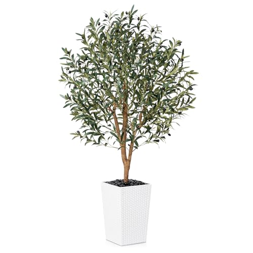 VeriNatural Artificial Olive Tree 5FT, Faux Olive Trees with Real Wood Trunk, UV Resistant Fake...