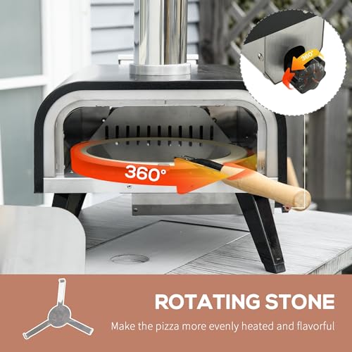 Outdoor Pizza Oven with 12" Rotating Stone, Peel and Cover, Portable Pellet Wood Fired Pizza Maker with Foldable Legs, Stainless Steel Pizza Grill for Outside, Backyard, Outdoor Kitchen - Image 4