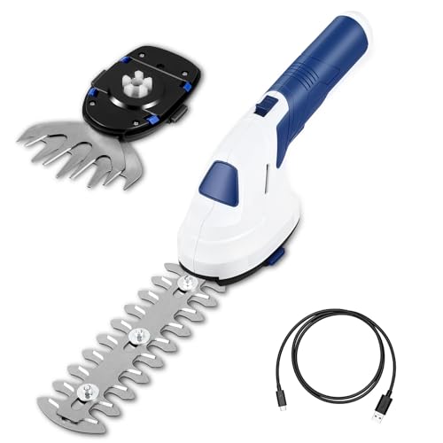 Gxpjycfob 2 en 1 Cisaille à Gazon sans Fil, 7.2V Taille Haie Batterie avec 2 Lames, USB Rechargeable, Largeur/Longueur de Coupe 10 cm/18 cm, Coupe Haie sans Fil pour...