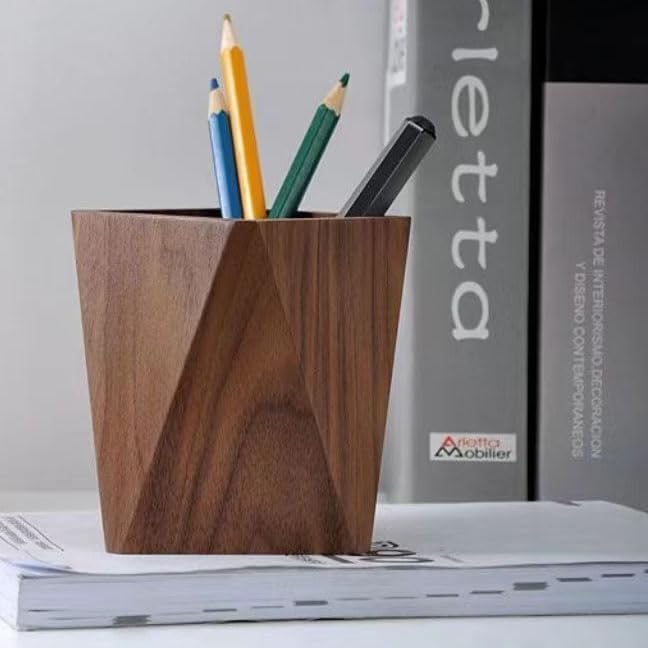 Miniatura 7 de Portalápices de madera para escritorio, soporte multifuncional para almacenamiento de suministros escolares de oficina, organizador de escritorio de