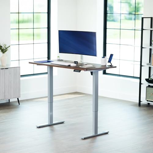 Image of VIVO Rustic Vintage Brown 55 x 28 in Standing Desk, DESK-KIT-1G55N | Electric, Holds 220 lbs, Sit Stand, Height Adjustable, Solid One-Piece Table Top, Memory Presets, 1B Series, Gray Frame