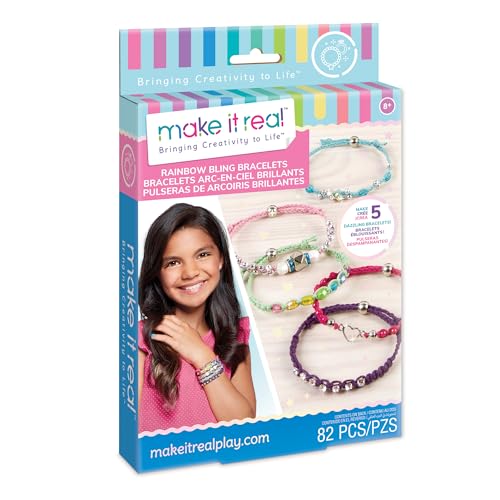 Party town Make It Real – Kit bracelet Arc-en-ciel avec 73 Perles & Cordons Colorés | Bracelet amitié et bracelet fille | Création bijoux enfant Ludique | Cadeau fille 8 ans Original