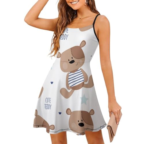 Robe d'été à bretelles spaghetti pour femme - Jupe courte de plage sans manches Ours en Carton