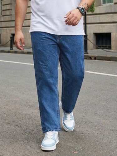 Image of Urbano Plus Men's Relaxed Fit Washed Denim Jeans Non-Stretchable