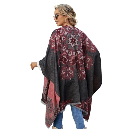Chal de cachemira texturizado con detalles florales y capa poncho sofisticada 4