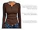 Trendy Queen Womens Long Sleeve T Shirts 2025 Henley Casual Fall Outfits Fitted Dressy Tops Ribbed Fashion Basic Tees Winter Clothes Chocolate Brown XL
