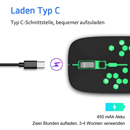 AE WISH ANEWISH Bluetooth Maus fur Mac/iPad/iPhone/PC/Computer, wiederaufladbar geräuschlos Mini Kabellose Maus für Windows/Linux/Android, 3 DPI Einstellbares Bluetooth 5.0 LED 4
