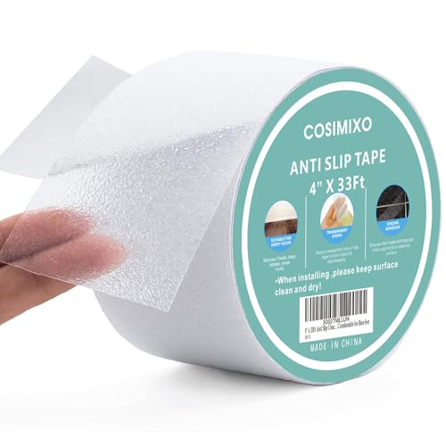 COSIMIXO クリア滑り止めテープ, 4in x 33ft (10cm x 10m)、透明な滑り止めPEVA素材製、柔らかく、防水、ステップ、バスルーム用の滑り止めテープは、滑りのリスクを軽減します。 屋内および屋外での使用に適しています。