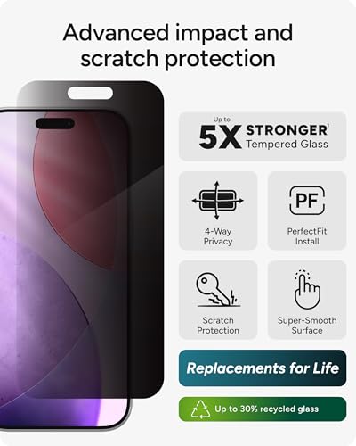 Image of ZAGG Privacy XTR Screen Protector for iPhone 17 Pro - 4-Way Privacy Full-Screen Filter, 5X Stronger, Fingerprint-Resistant Tempered Glass, Smooth Feel, Easy Two-Step Installation