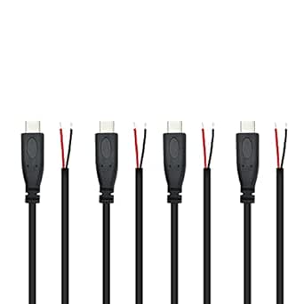USB C To 2 Pin Bare Wire Open End Power Cable 3FT, 20AWG 5V USB Type C Male Plug 2 Pin Pigtail Cable, For USB Type C Equipment Installed Or Replacement Repair
