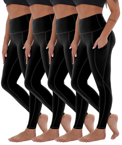 CAMPSNAIL 4 Pack Leggings with Pockets for Women, Soft High