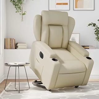 Mimdixy Petit canapé confortable, fauteuil de relaxation avec aide au relevage, électrique, en cuir synthétique crème
