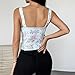 Women Vintage Corset Tops Fishbone Front Cross Tie Up Open Back Bustier Renaissance Floral Print Fashion Crop Top Blue M
