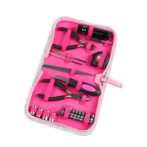 Baceyong 23 Pcs Ladies Pink Tool Kit,Screwdriver Household Tool,Pink Multi-function Repairing Tool Kit,Plier Screw Tape Measure Tool - Image 3