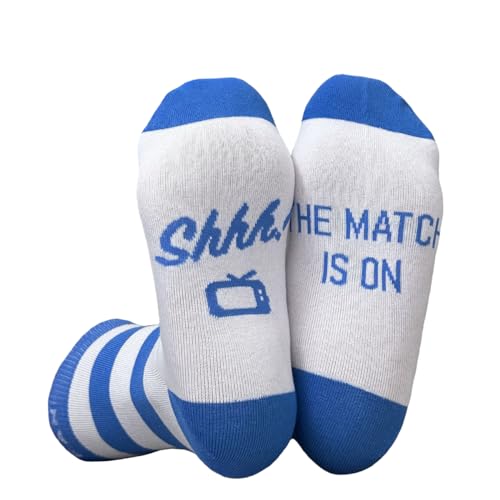 Himozoo Novelty Football Fan Calf-length Socks Shhh! The Match Is On Funny Socks for Men Football Lovers Gifts Size 6-11 (One size Blue white)