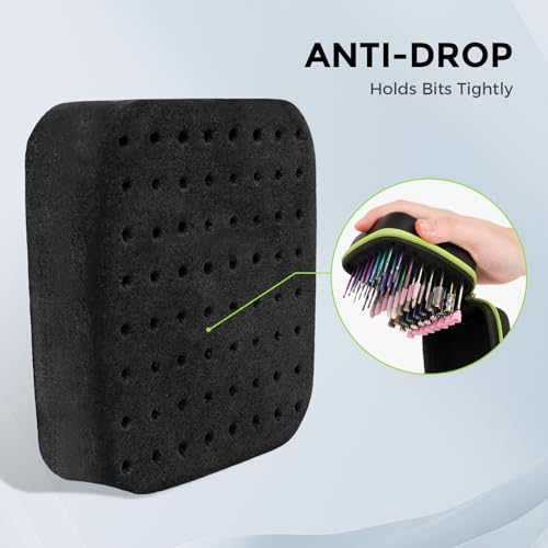 Lavinda Nail Drill Bits Holder, Dustproof Displayer Organizer Container, 64 Holes Nail Bits Container Box Case with High Density Foam to Avoid Slipping & Scratches (Drill Bits Not Included)