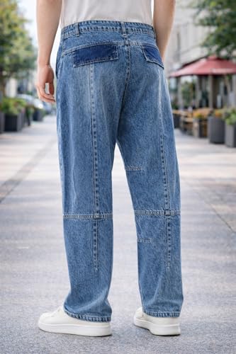 Image of Ben Martin Blue Men Jeans || Baggy Fit Denim Pants for Man || Loose Wide Leg Streetwear Jeans: || Panelled Designer Jins || Stretchable Cotton Casual Wear Pants Men: