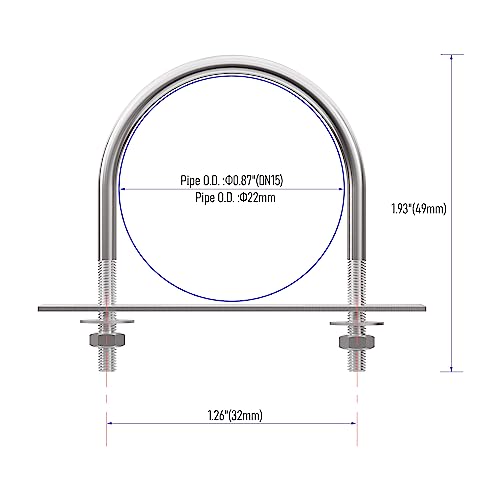 Image of 2 Sets 304 Stainless Steel Round Bend U-Bolts 0.87 inch(22mm) Inner Width 1.93 inch(49mm) Length M8 with Nuts, Frame Plate, Washers, Accessories for Boat Trailer Axle Sailboat Trailer