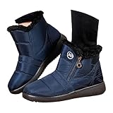 Botas forradas para mujer, botines planos de invierno para mujer, ligeros, planos, botas de invierno, botas de caña corta, tallas 34-42, azul, 39 EU
