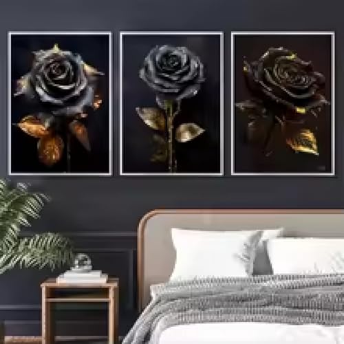 Peintures sur toile fleurs dorées pour décoration de chambre moderne et salon cosy