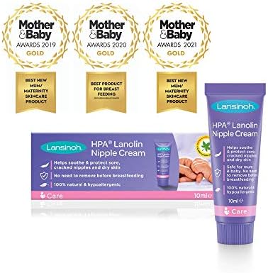 Lansinoh HPA Lanolin Nipple Cream for sore nipple & cracked skin, 100% natural single ingredient, breastfeeding essential, tasteless, odourless, hospital bag, moisturising, 10ml