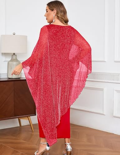 Image of ZOMVA Plus Size Elegant Formal Dress Long Cape Overlay Wedding Guest Formal Cocktail Mother of Bride Outfit