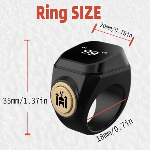 Image of Smart Tasbih Zikr Ring,18mm (8) Muslim Digital Azan Alarm Clock,APP Support Digital Counter Prayer Reminder Rings, Waterproof 4 Digit Finger Counter zikr Ring for Muslims