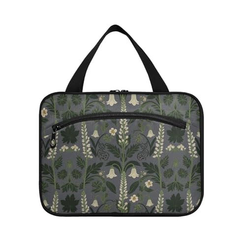 White Lily of The Valley Gray Hanging Large Cosmetic Bags for Women with Hook, Designer Chic Bags for Men for Travelers Traveling estuche para guardar maquillaje L