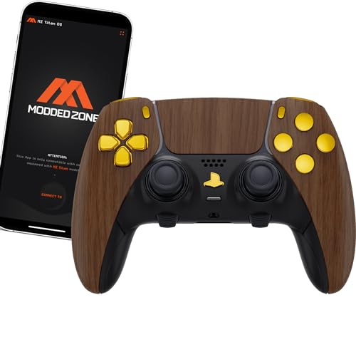 MODDEDZONE Custom Modded EDGE Controller for PS5 & PC With Mobile App Controlled Smart Anti-Recoil and Rapid Fire Mods - Boost Performance and Win with Unique Designed Wireless Controller Wood