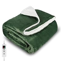 PROALLER Heated Blanket, Electric heated throw 160x130CM Green, 10 Levels &1-9H Timer Auto-Off, Machine Washable, Soft Flannel Sherpa and Full Body Warming, Sofa Bed Office Use, warm blanket, electric